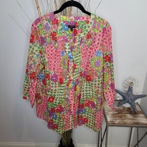 Talbots Floral Button Up Tunic Size 1X-NWOT so Pretty!